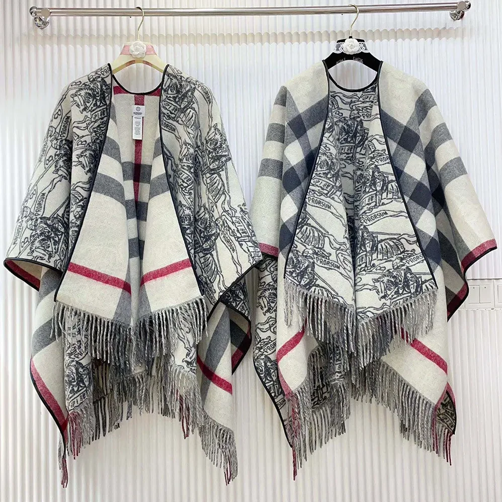 Burberry Reversible EKD Check Wool Cape for Women in White