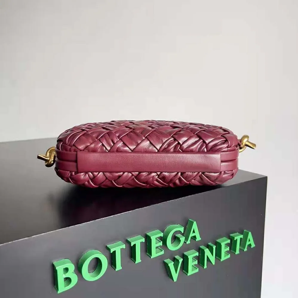 Bottega Veneta Knot On Strap Foulard Intreccio Leather Minaudiere with Strap for Women in Maroon
