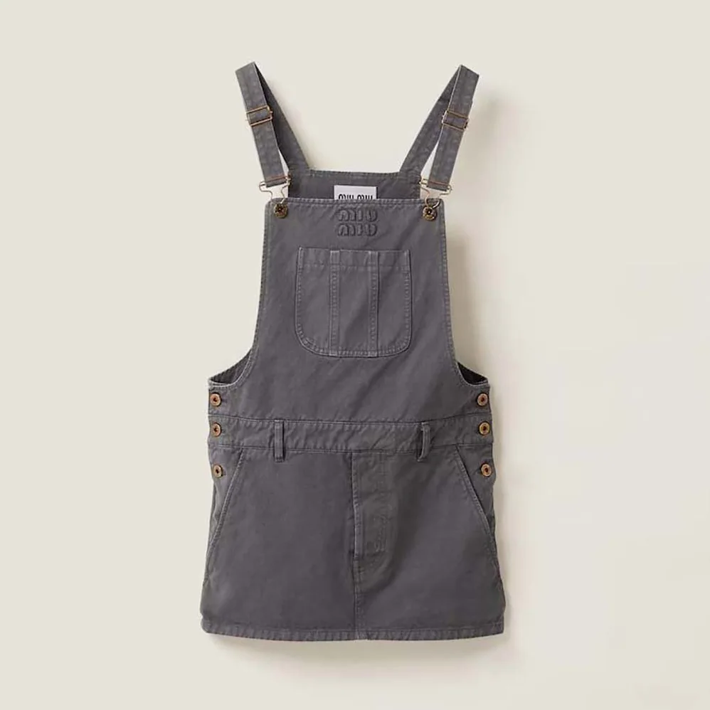 Miu Miu Garment-dyed Gabardine Overall Mini-dress-MF5240 for Women Miu Miu Garment-dyed Gabardine Overall Mini-dress-MF5240 for Women