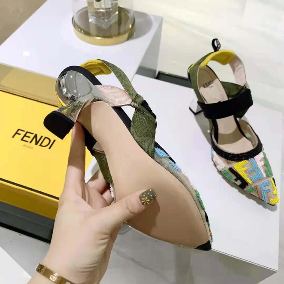 Fendi Colibri High-Heeled Slingbacks with Multicolor Beads for Women