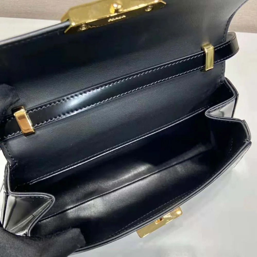 Prada Medium Brushed Leather Handbag for Women in Black Prada Medium Brushed Leather Handbag for Women in Black