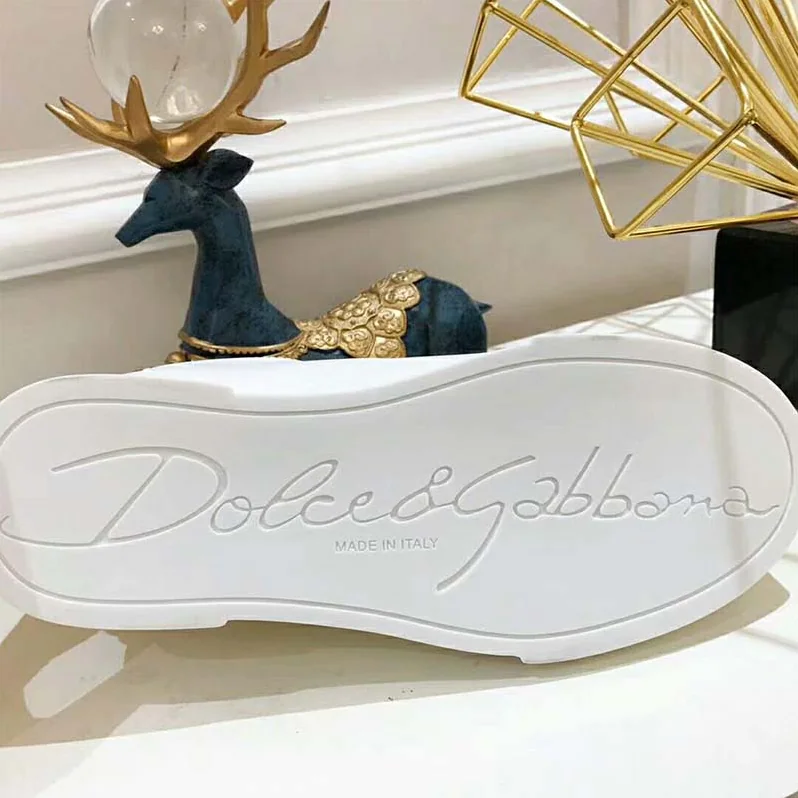 Dolce Gabbana D&G Shoes Leather Sneakers with Logo Bead for Women in White