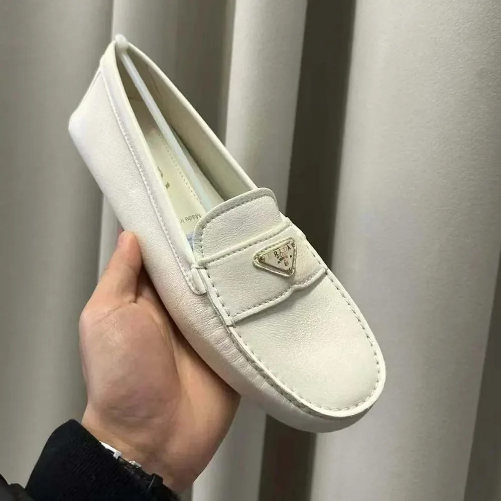 Prada Leather Driving Shoes for Women in White Prada Leather Driving Shoes for Women in White