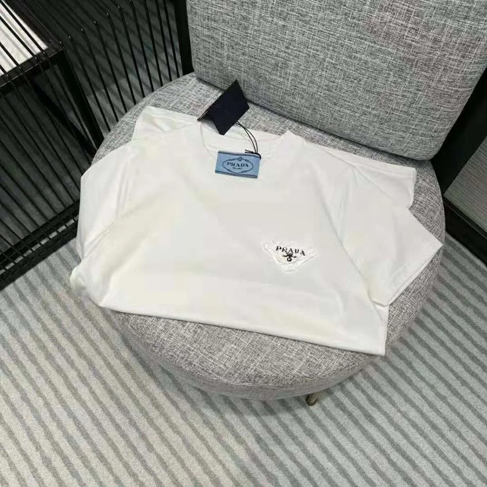 Prada Embroidered Jersey T-shirt for Women in White