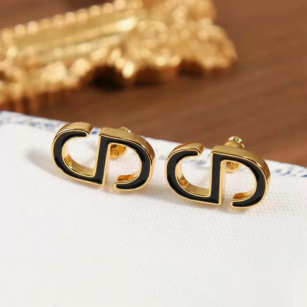 Dior Petit CD Stud Earrings Gold-Finish Metal and Black Lacquer for Women Dior Petit CD Stud Earrings Gold-Finish Metal and Black Lacquer for Women