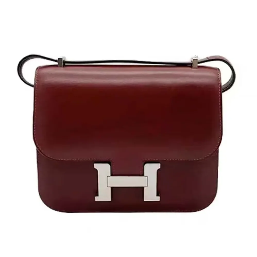 Hermes Constance 24 Bag Box Leather for Women in Maroon/Silver Hermes Constance 24 Bag Box Leather for Women in Maroon/Silver