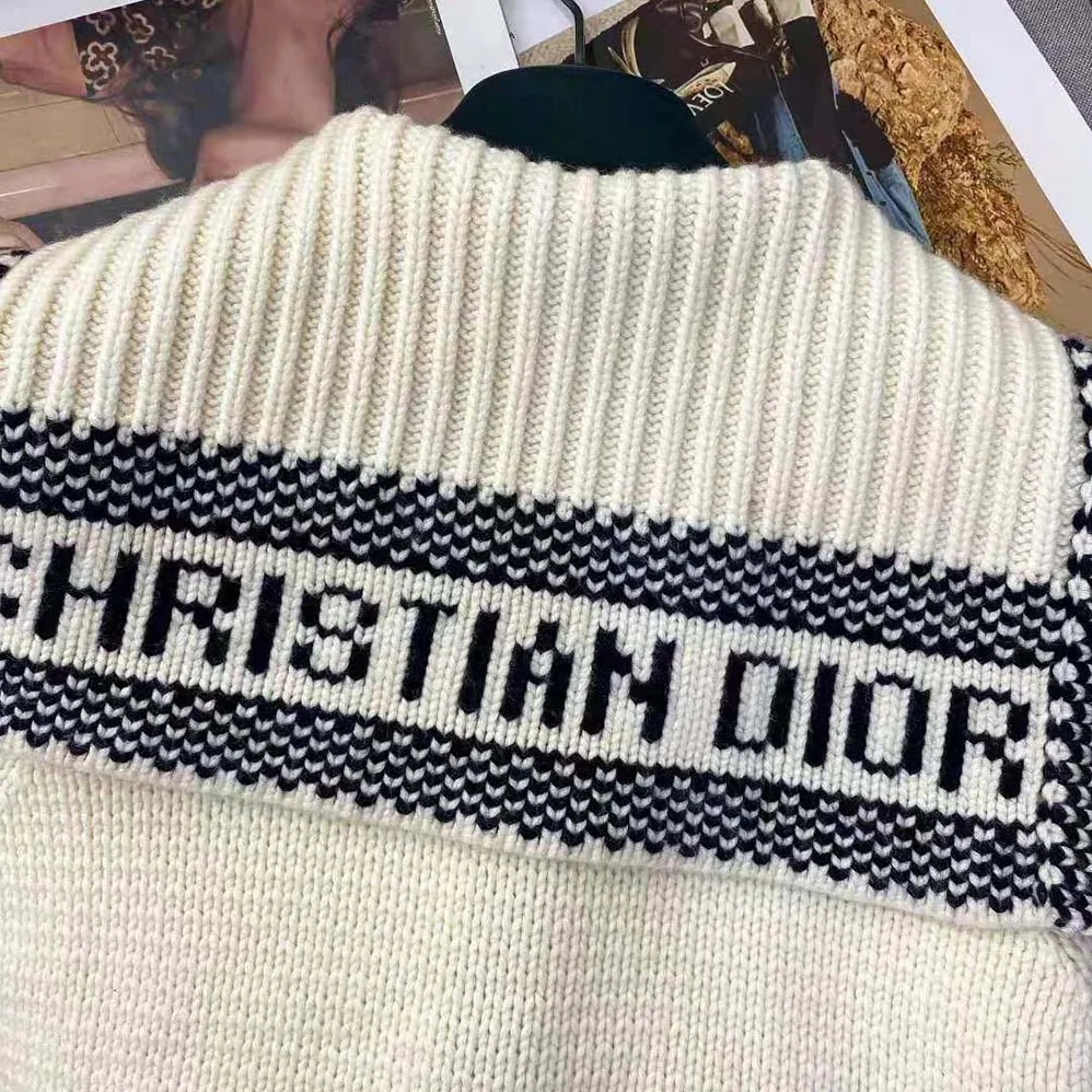 Dior Sailor Collar Cardigan Ecru Wool and Cashmere Knit for Women Dior Sailor Collar Cardigan Ecru Wool and Cashmere Knit for Women