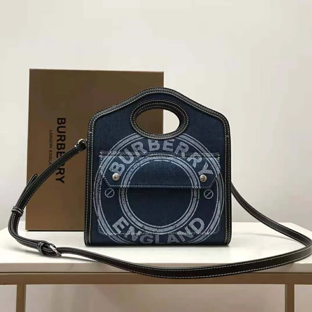 Burberry Mini Logo Graphic Denim and Leather Pocket Bag for Women