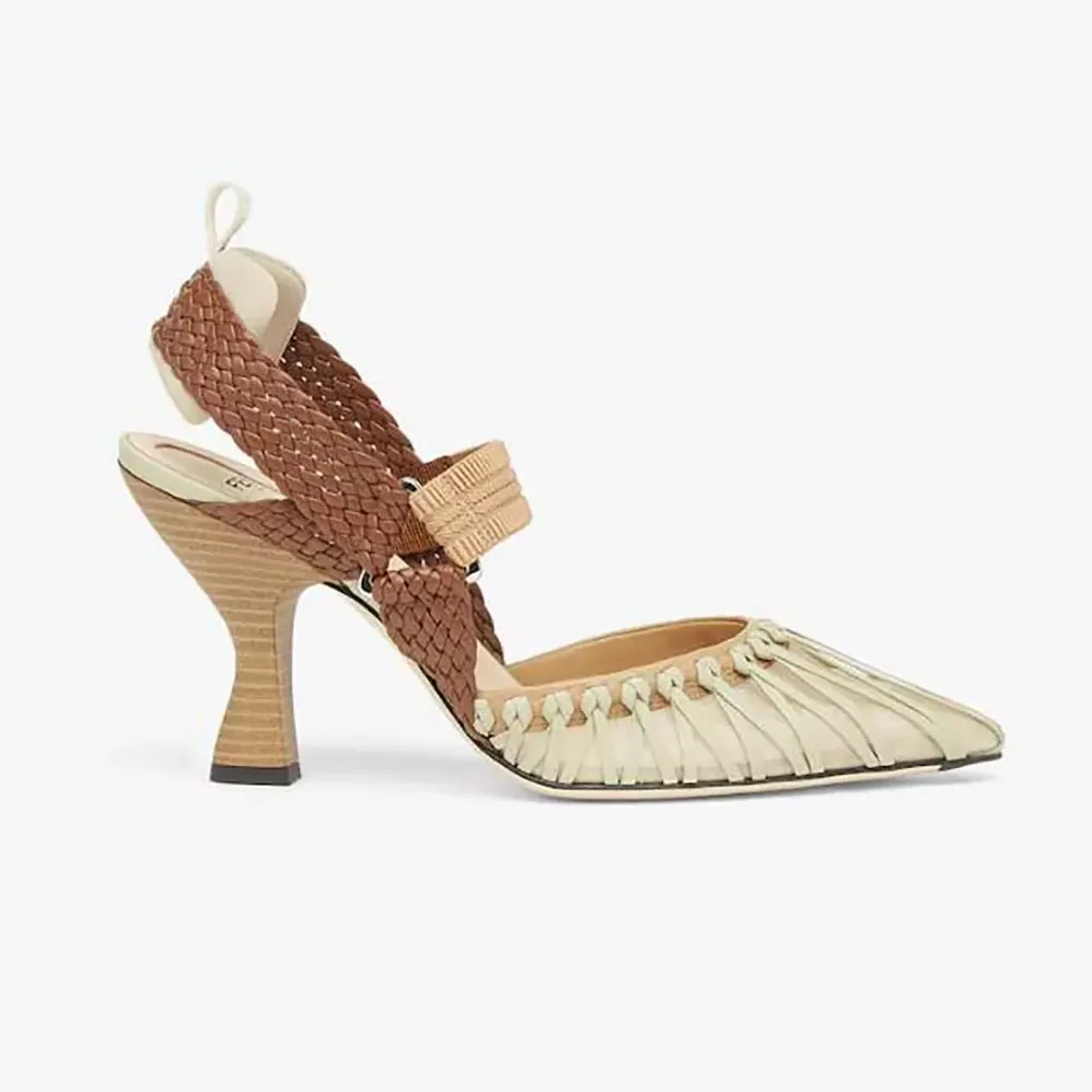 Fendi Colibrì Mesh and Braided Leather High for Women in heeled Slingbacks