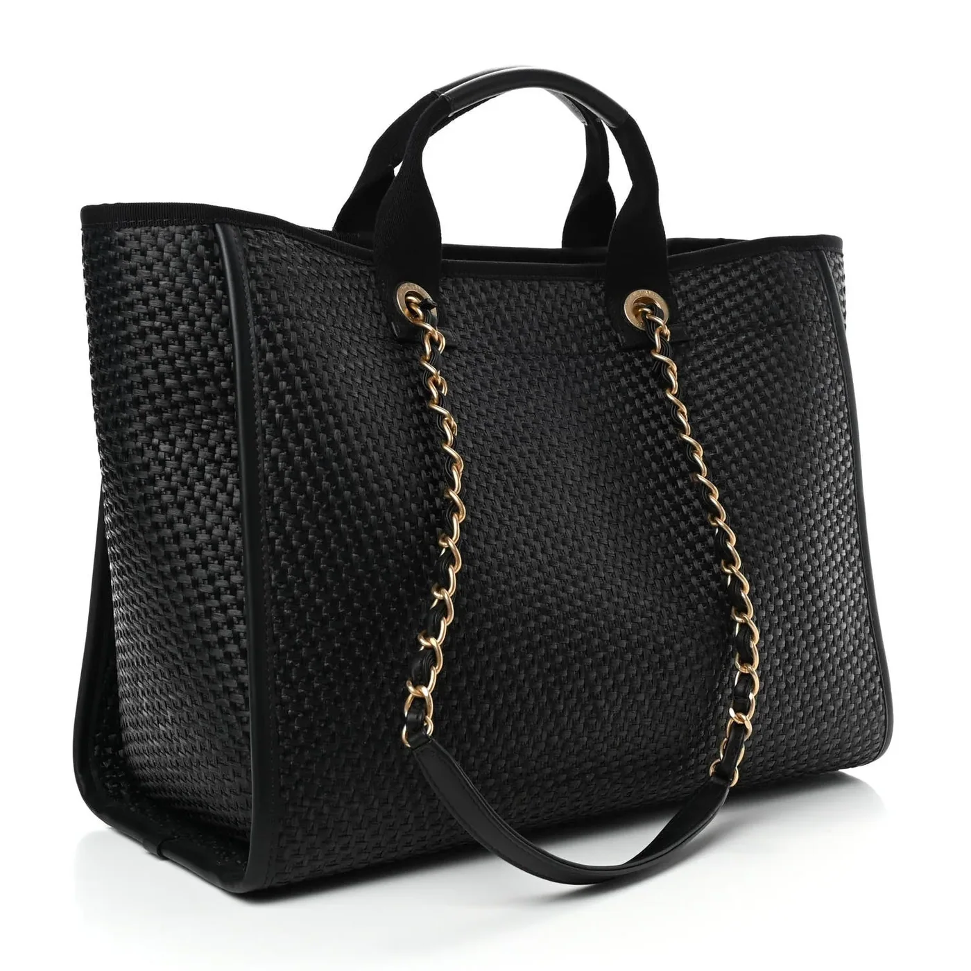 Chanel Deauville Medium Tote Bag in Black Raffia Gold Hardware