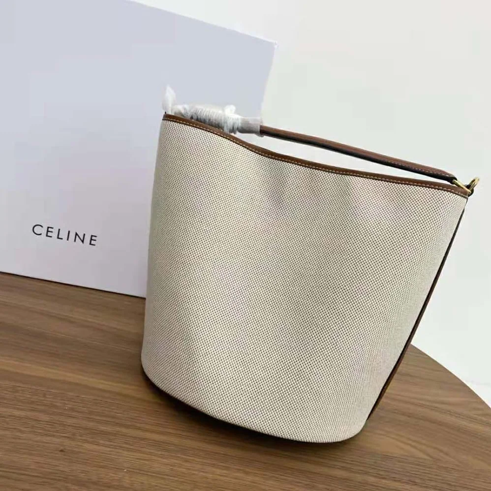 Celine Bucket 16 Bag in Textile and Calfskin for Women Celine Bucket 16 Bag in Textile and Calfskin for Women