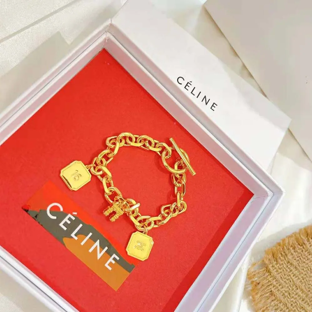 Celine Maillon Triomphe Charms Bracelet in Brass with Gold Finish for Women Celine Maillon Triomphe Charms Bracelet in Brass with Gold Finish for Women