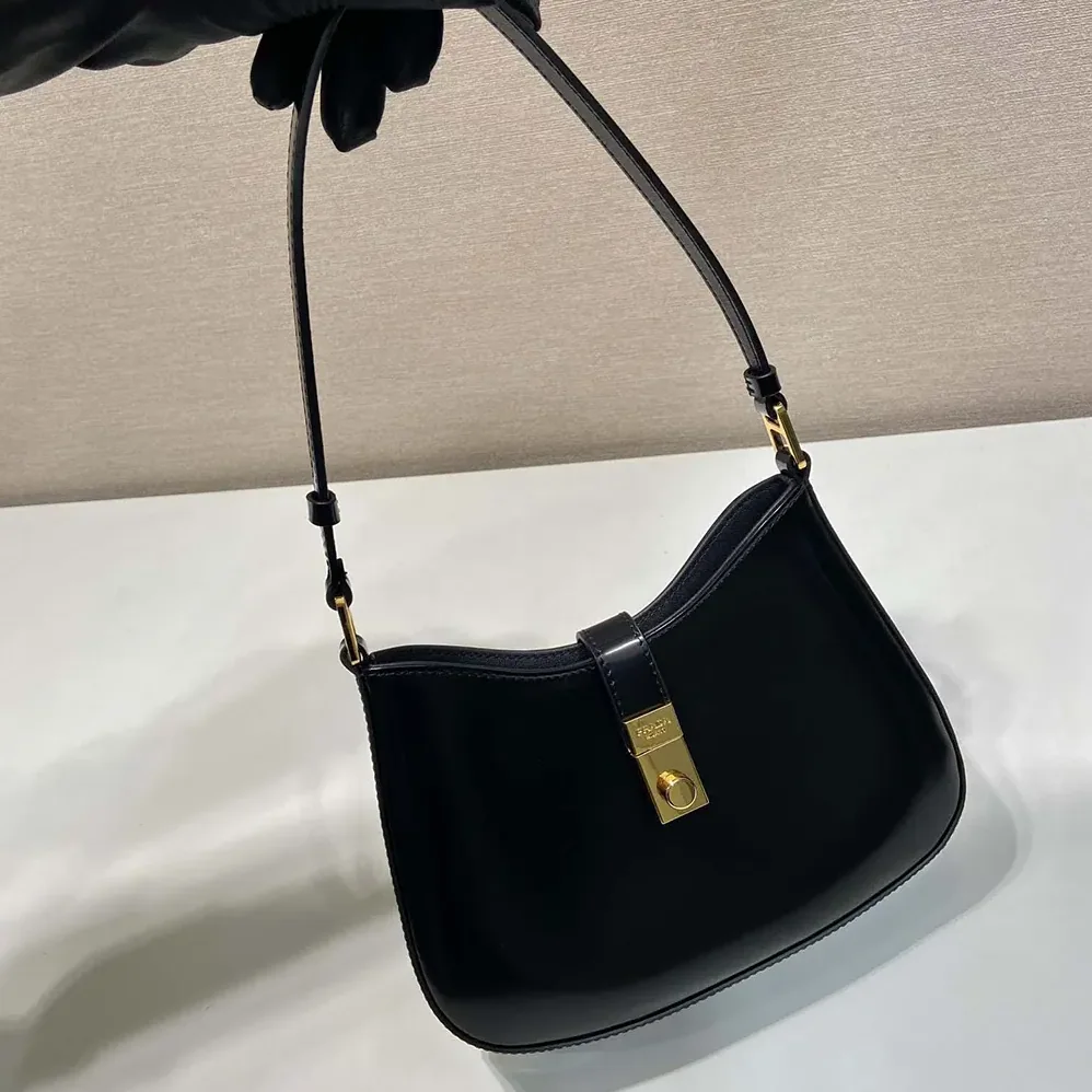 Prada Cleo Brushed Leather Shoulder Bag with Clasp Closure for Women Prada Cleo Brushed Leather Shoulder Bag with Clasp Closure for Women