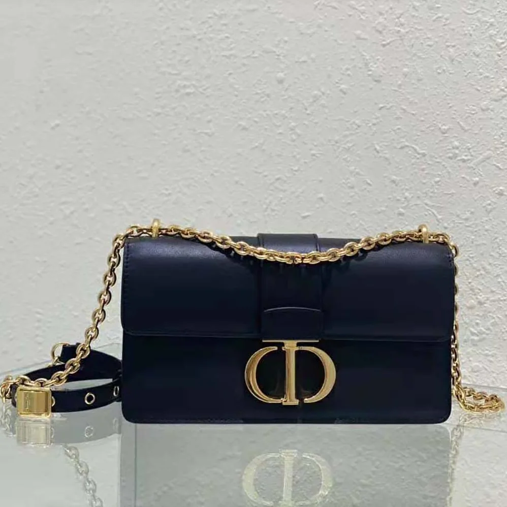 Dior 30 Montaigne East-West Bag with Chain Black Calfskin for Women