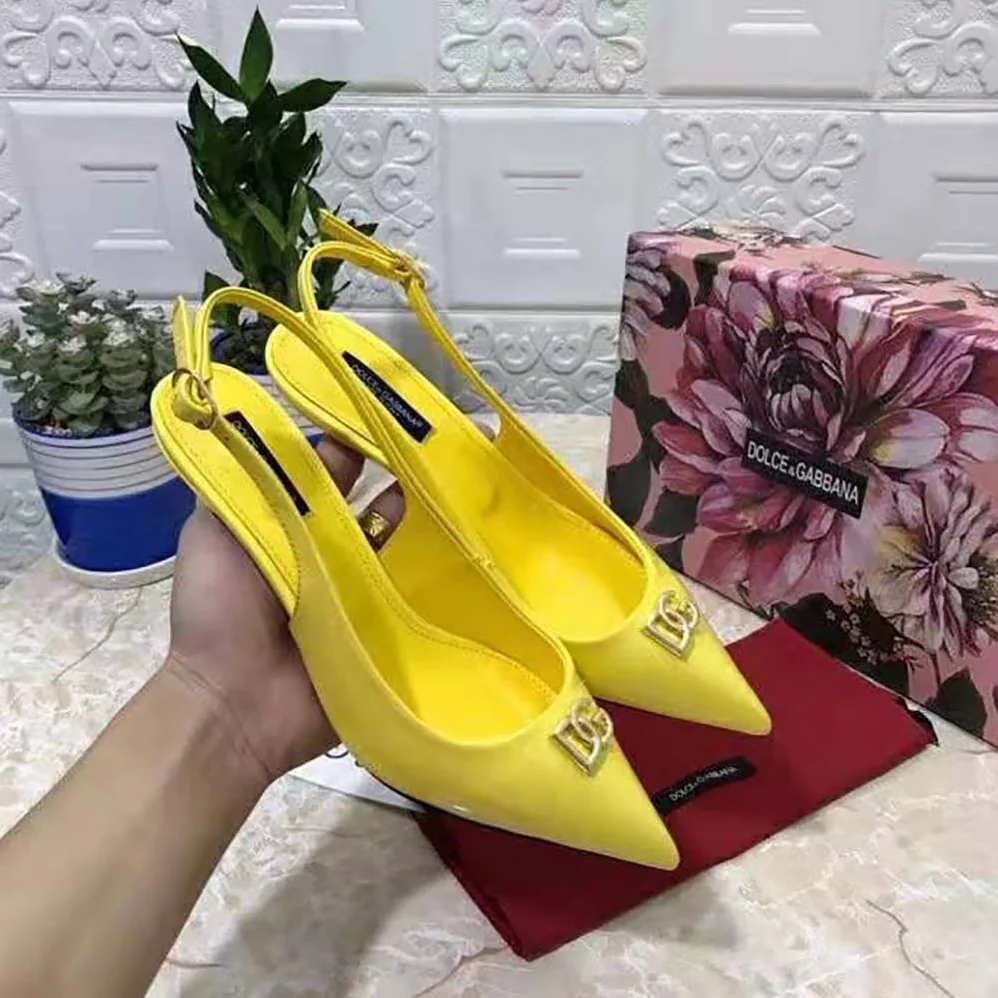 Dolce Gabbana D&G Patent Leather Slingbacks with DG Logo for Women Dolce Gabbana D&G Patent Leather Slingbacks with DG Logo for Women