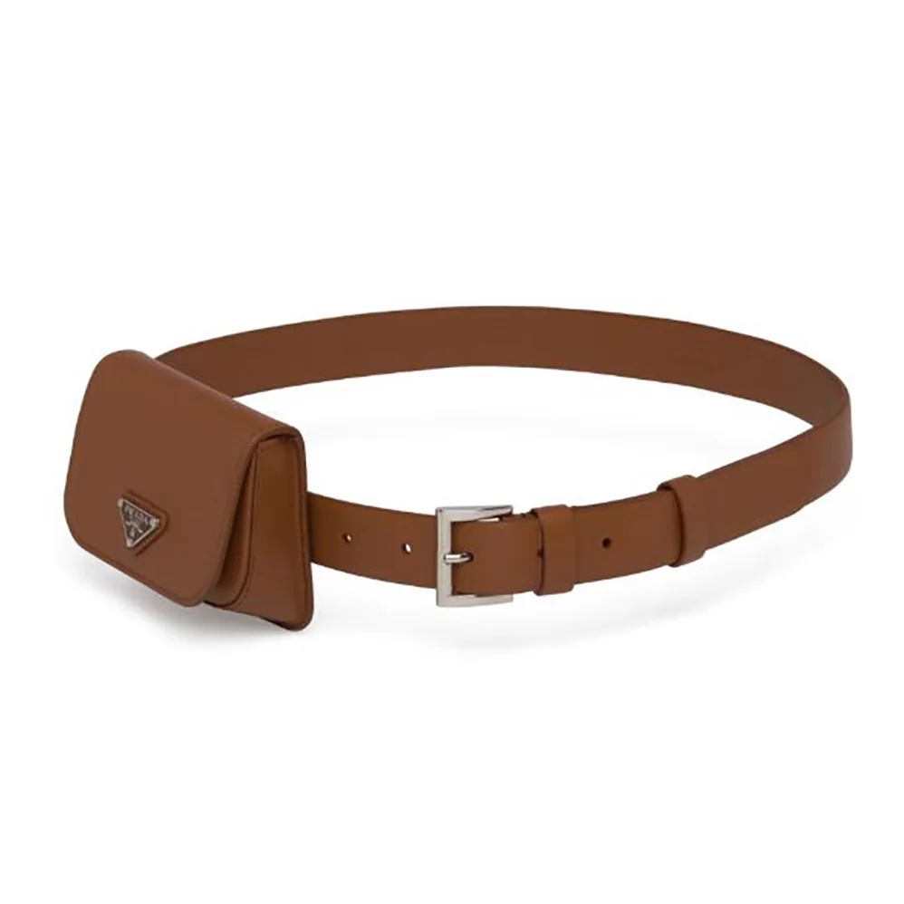 Prada Leather Belt With a Hybrid Multifunctional Design for Women in Brown Prada Leather Belt With a Hybrid Multifunctional Design for Women in Brown