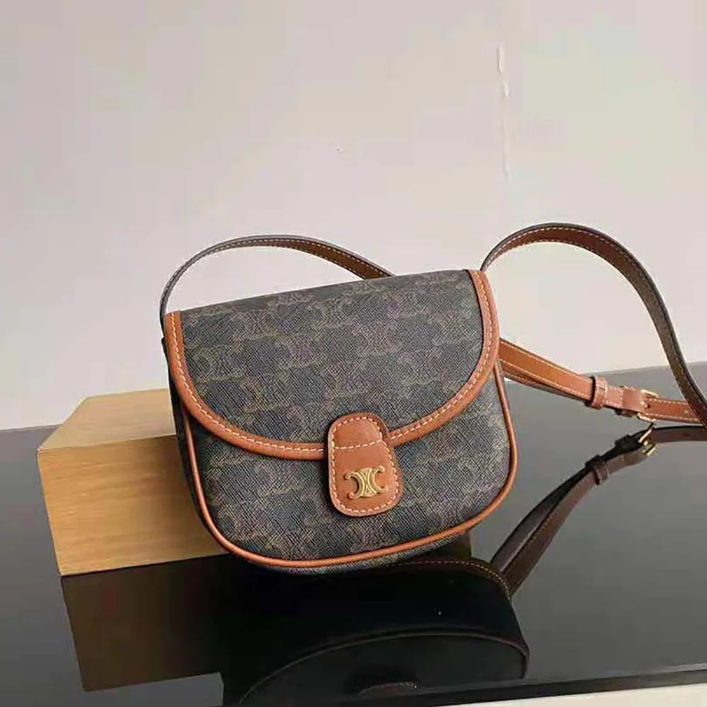 Celine Mini Besace in Triomphe Canvas and Calfskin for Women in Brown