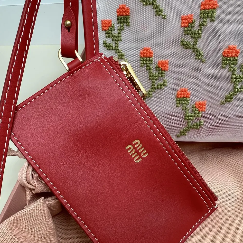 Miu Miu Embroidered Mesh Top-handle Bag for Women in Red Miu Miu Embroidered Mesh Top-handle Bag for Women in Red