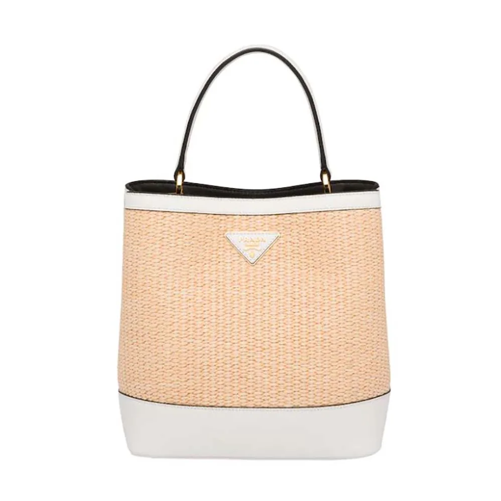 Prada Prada Panier Medium Straw Bag for Women in White Prada Prada Panier Medium Straw Bag for Women in White