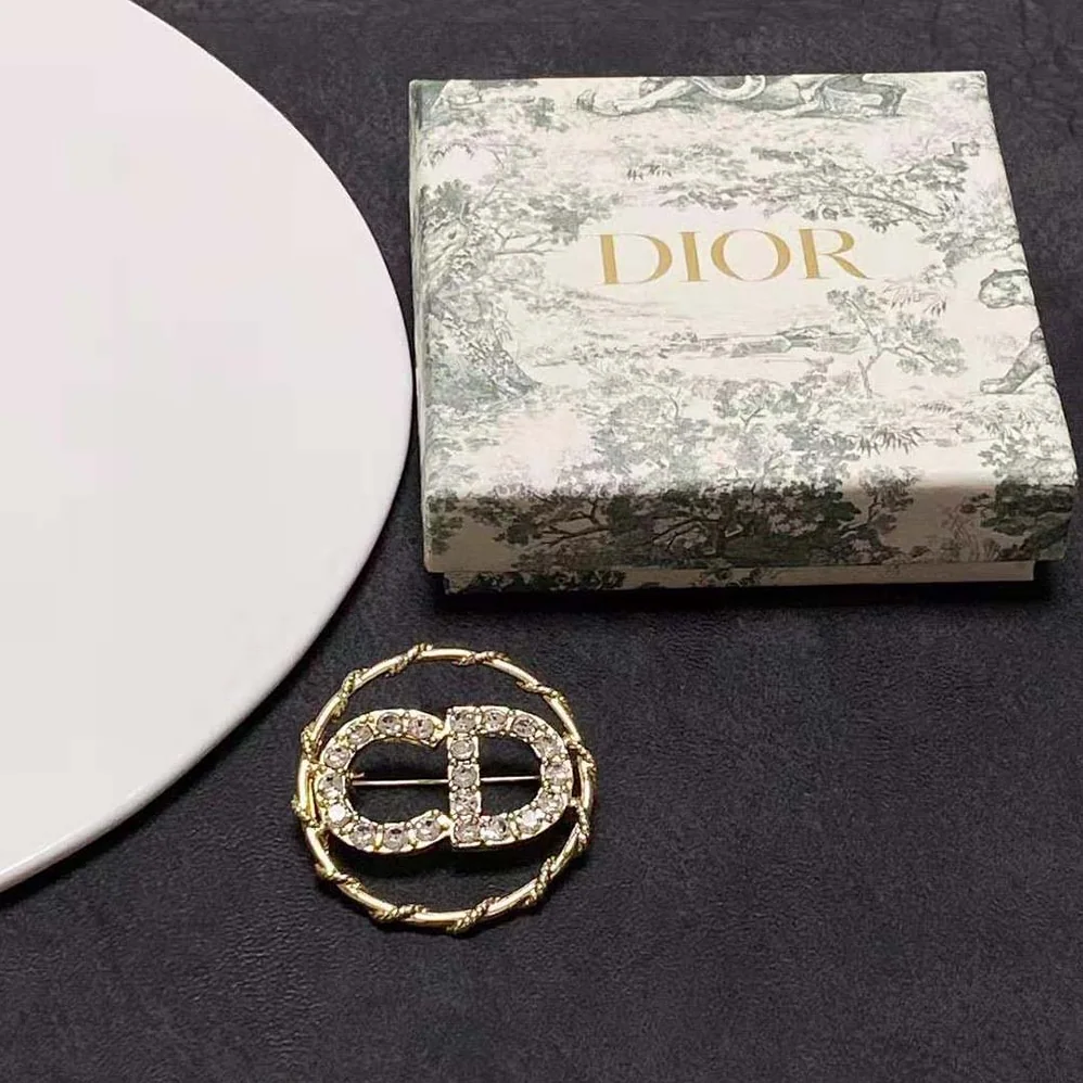 Dior Clair D Lune Brooch Gold-Finish Metal and White Crystals for Women
