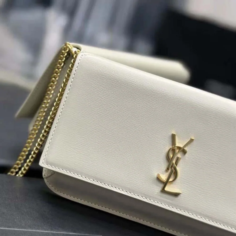 Saint Laurent YSL Cassandre Phone Holder with Strap in Smooth Leather for Women in White Saint Laurent YSL Cassandre Phone Holder with Strap in Smooth Leather for Women in White