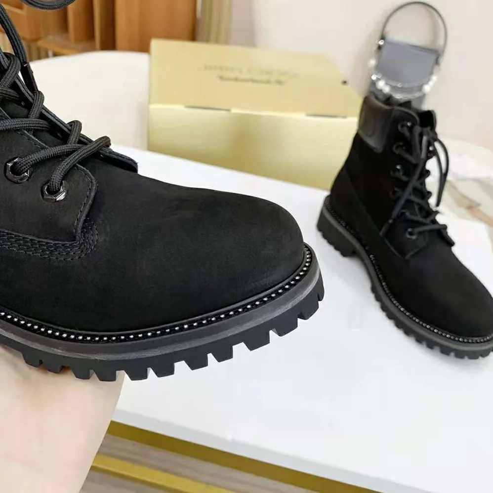 Jimmy Choo JC X Timberland/M Black Nubuck Leather Boots with Gunmetal Glitter for Women