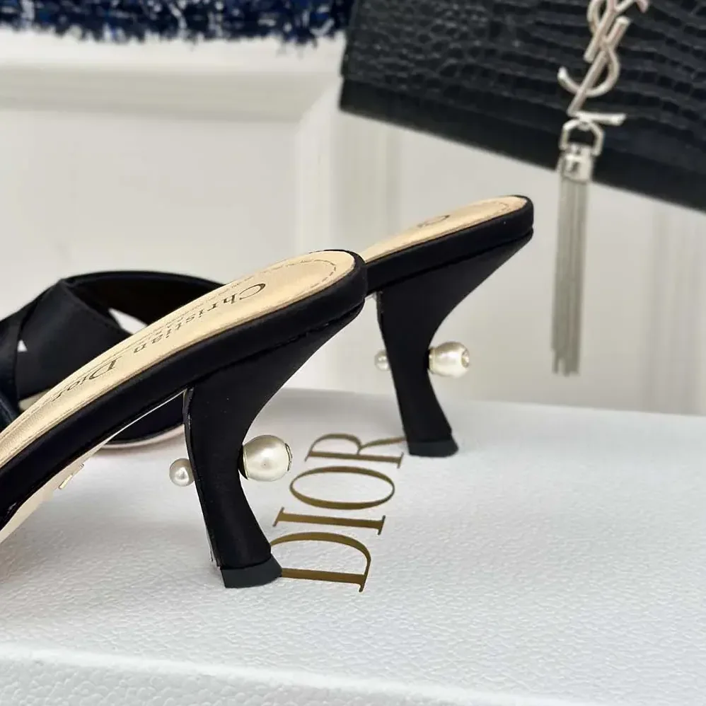 Dior Dior Tribales Heeled Slide Black Satin for Women