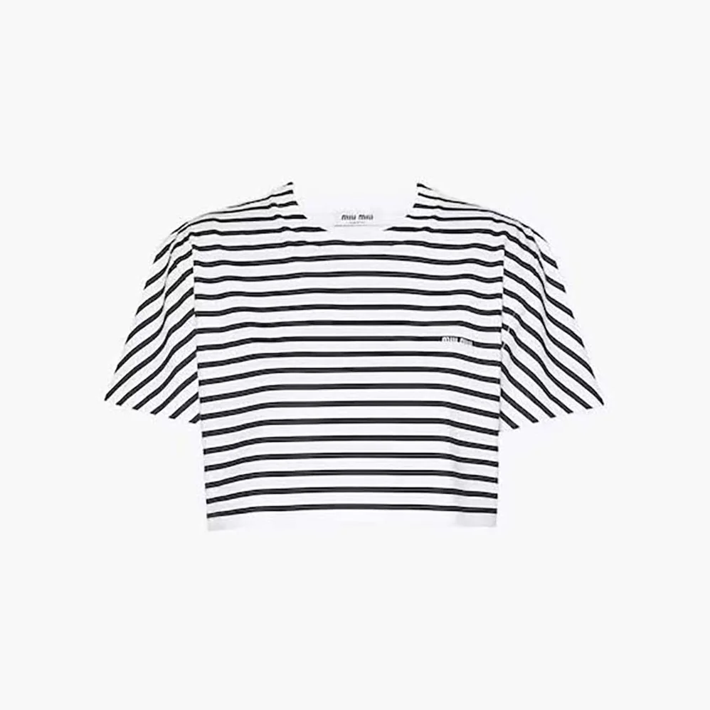 Miu Miu Cotton T-shirt with Printed Logo for Women in Black Miu Miu Cotton T-shirt with Printed Logo for Women in Black