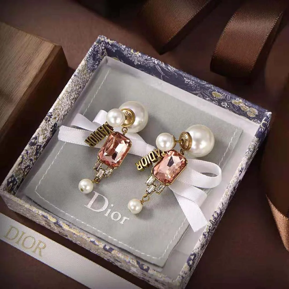 Dior Tribales Earrings Antique Gold-Finish Metal and White Resin Pearls with Multicolor Crystals for Women Dior Tribales Earrings Antique Gold-Finish Metal and White Resin Pearls with Multicolor Crystals for Women