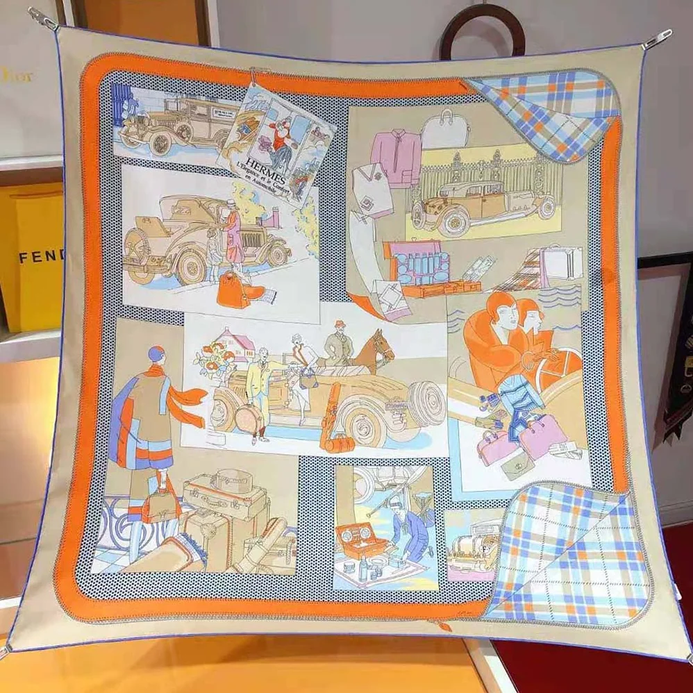 Hermes Confort en Automobile Scarf 70 in Silk Twill with Hand-Rolled Edges for Women in Orange Hermes Confort en Automobile Scarf 70 in Silk Twill with Hand-Rolled Edges for Women in Orange