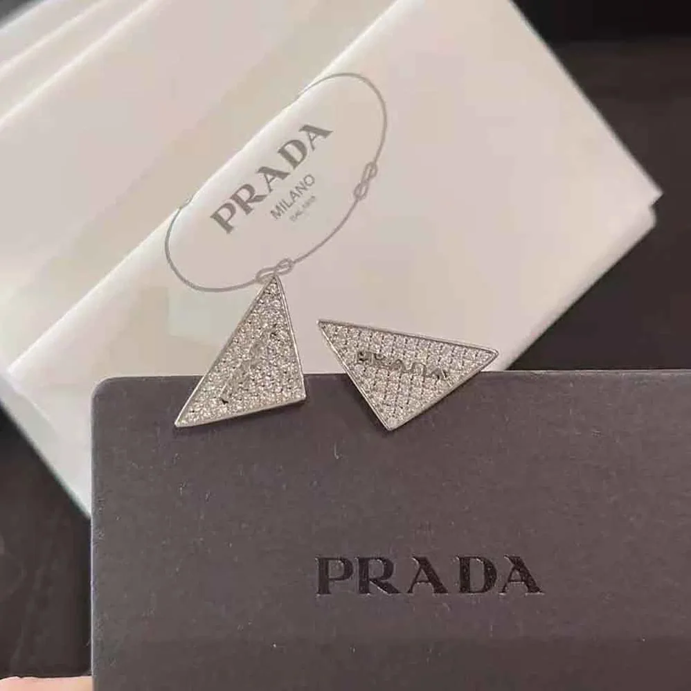 Prada Crystal Logo Jewels Zirconia Earrings for Women in Silver