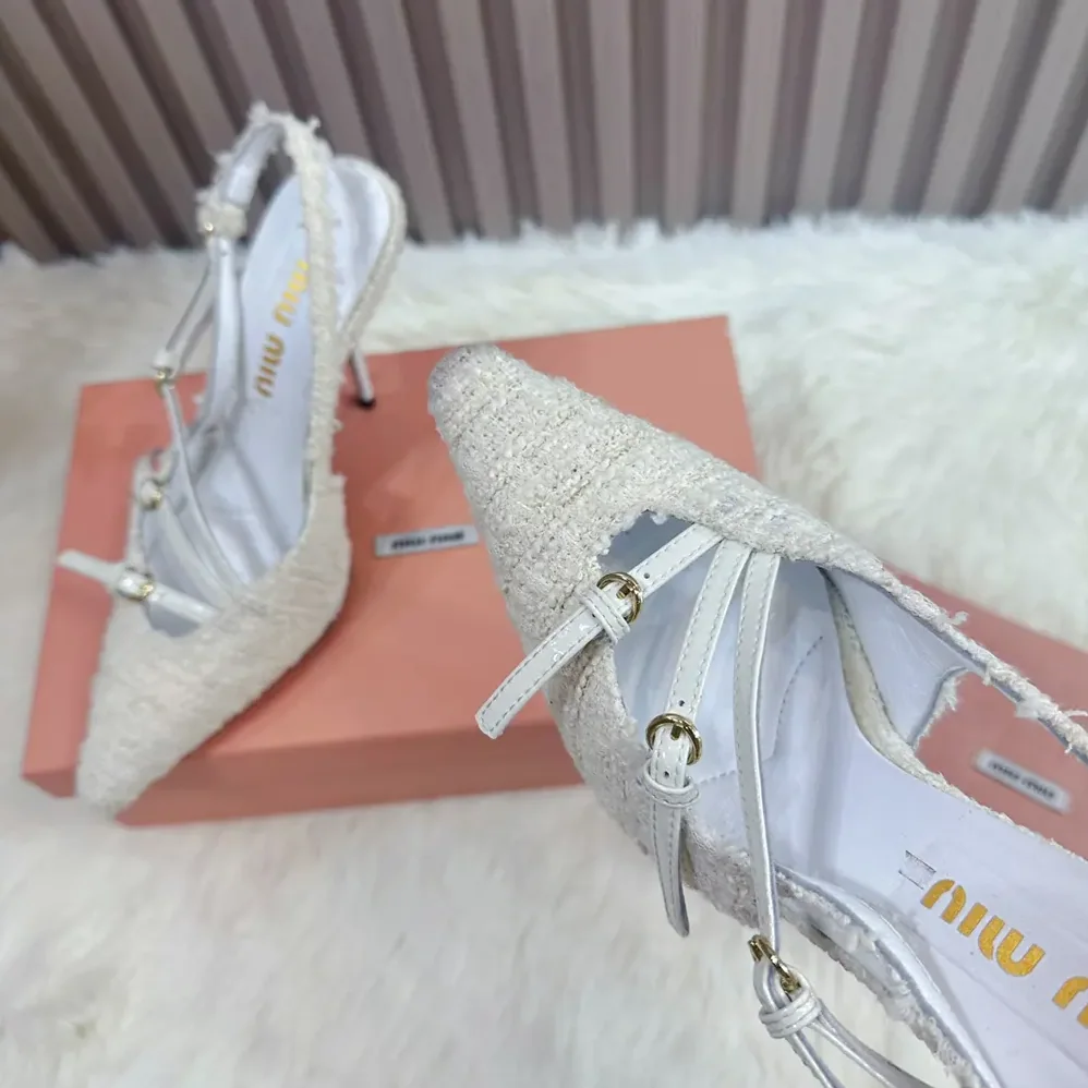 Miu Miu Fabric Slingbacks with Straps for Women in White Miu Miu Fabric Slingbacks with Straps for Women in White