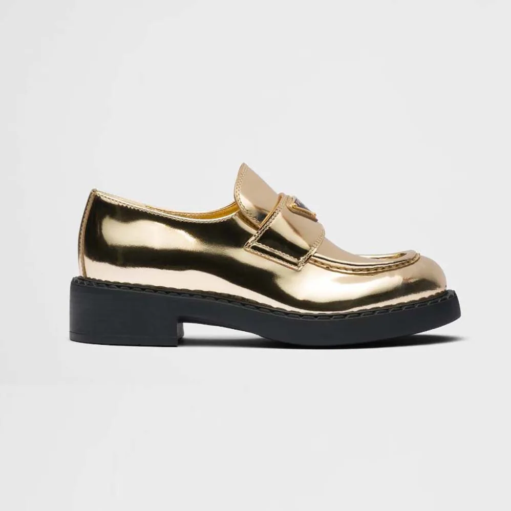 Prada Metallic Leather Loafers for Women in Gold