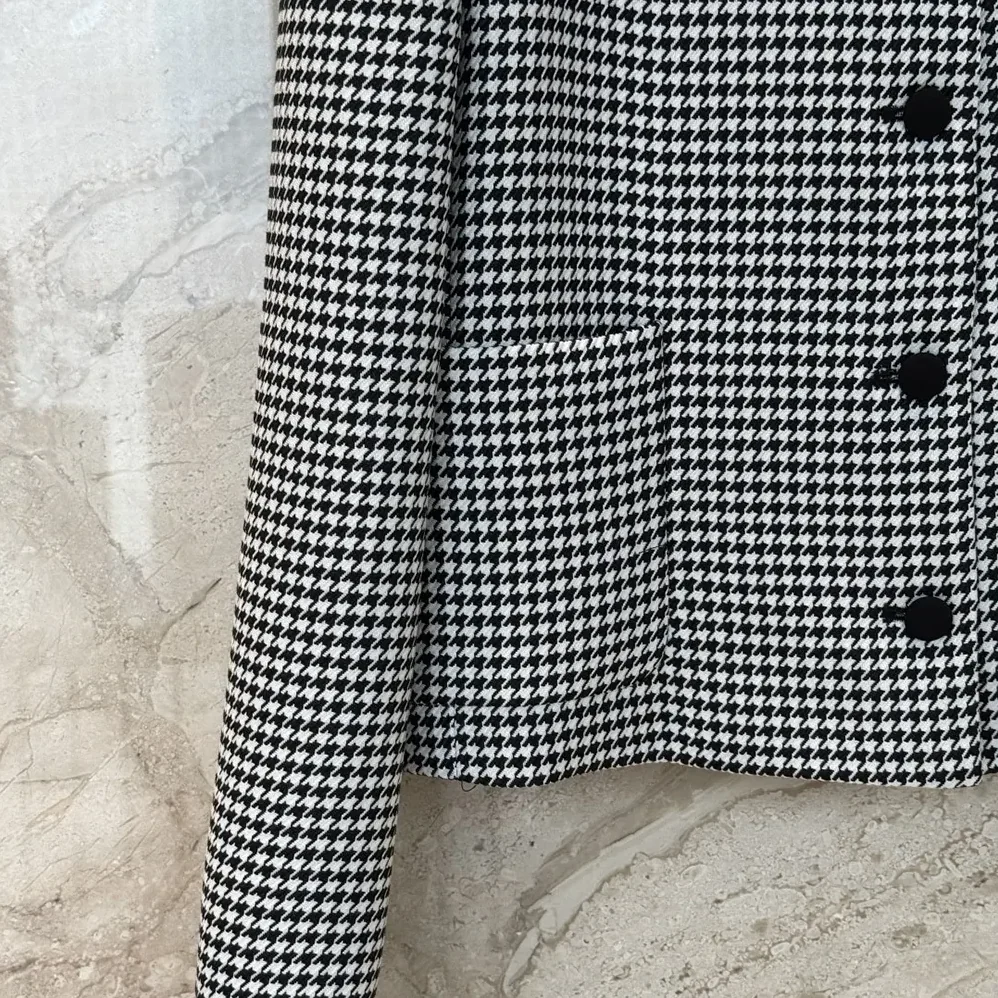 Dior Cropped Jacket Black and White Houndstooth Virgin Wool Blend for Women