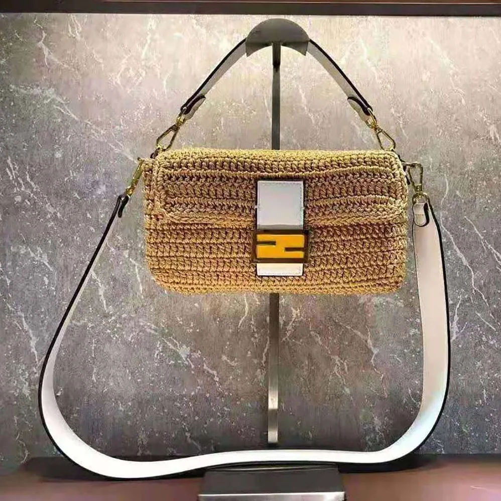 Fendi Baguette Bag in Traditional Cotton Crochet Bag for Women in Orange Fendi Baguette Bag in Traditional Cotton Crochet Bag for Women in Orange