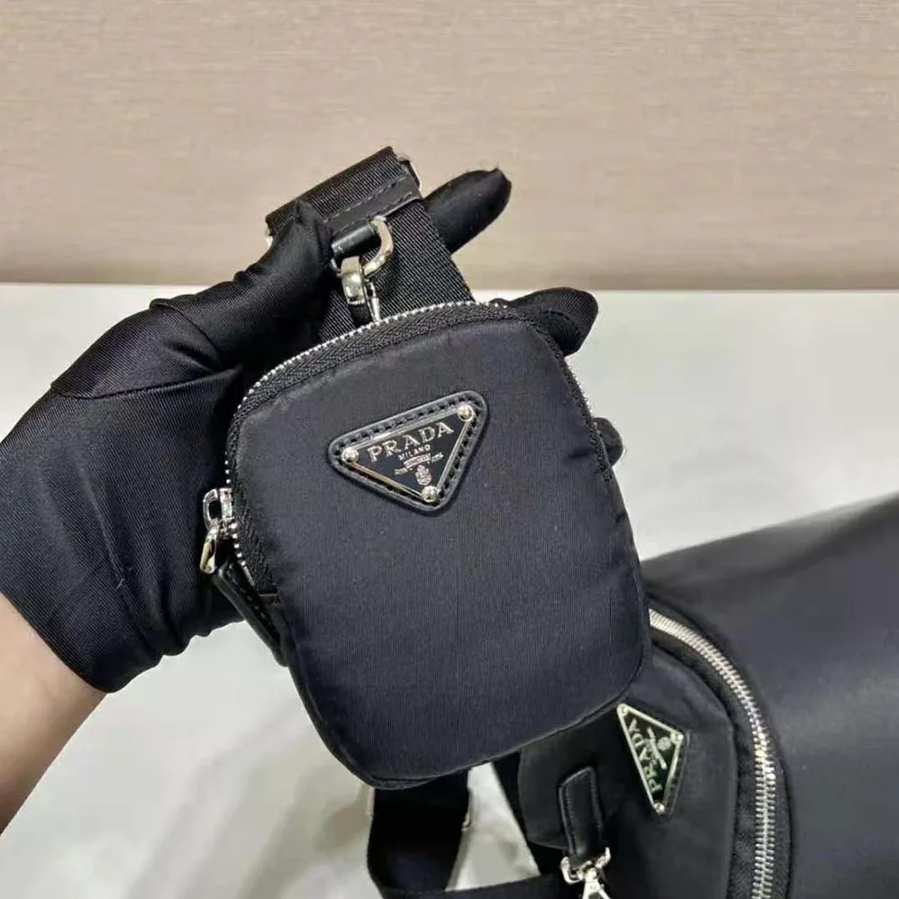 Prada Re-Nylon and Leather Shoulder Bag for Men in Black