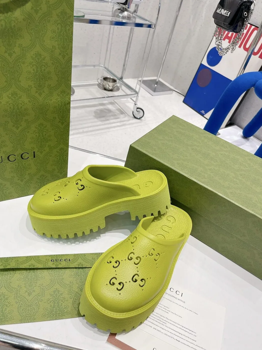Gucci Platform Perforated G Sandal Light Green for Women Gucci Platform Perforated G Sandal Light Green for Women