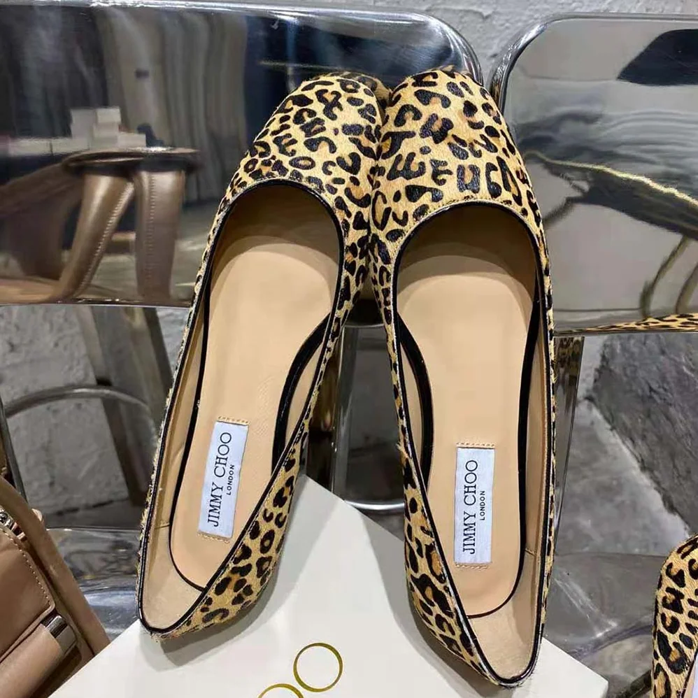 Jimmy Choo Mirele Flat Natural Mix Leopard Print Pony Flats with JC Emblem for Women Jimmy Choo Mirele Flat Natural Mix Leopard Print Pony Flats with JC Emblem for Women