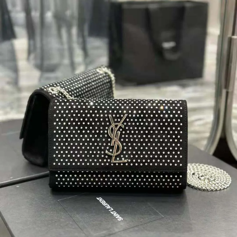 Saint Laurent YSL Kate Small Chain Bag in Velvet and Rhinestones for Women Saint Laurent YSL Kate Small Chain Bag in Velvet and Rhinestones for Women