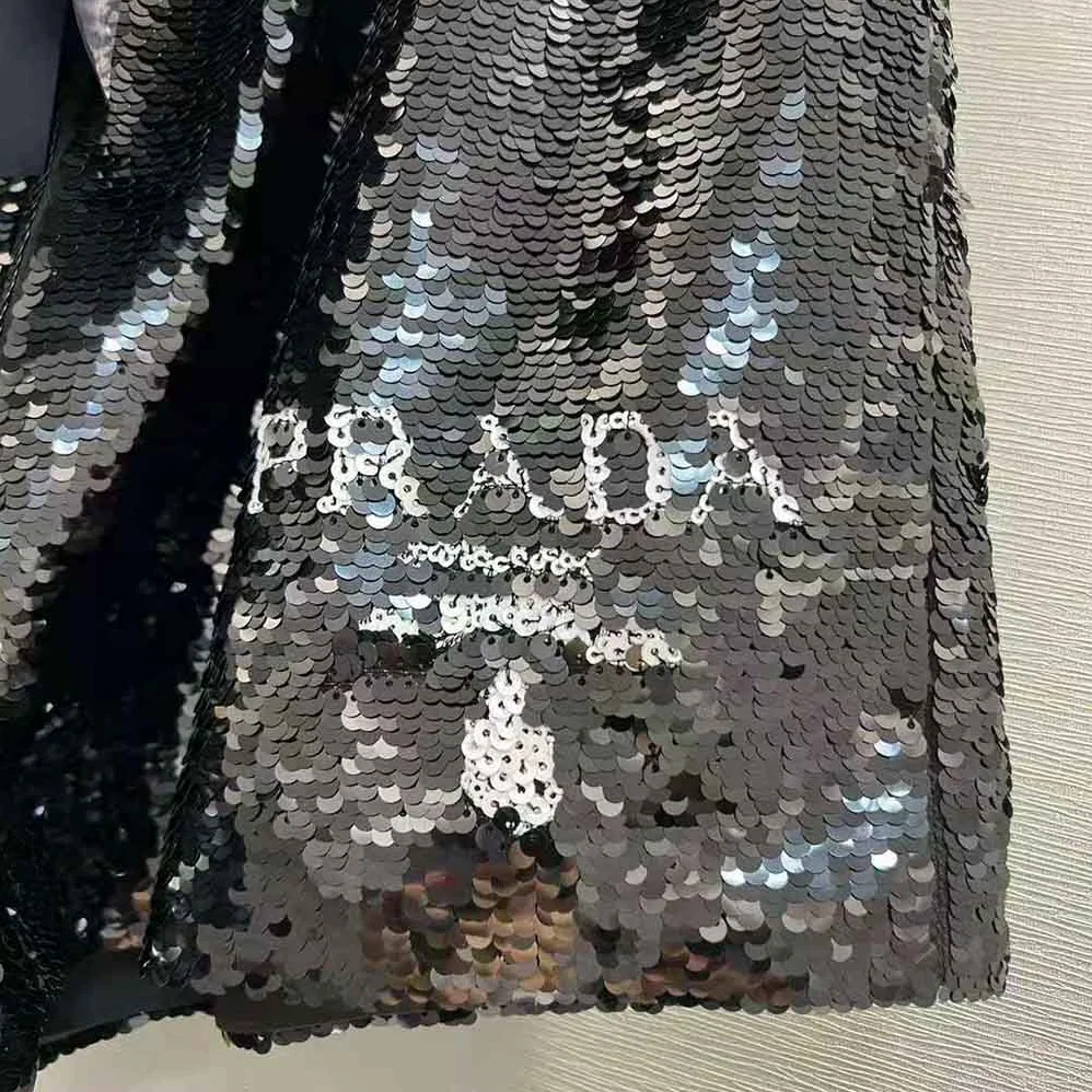 Prada Sparkling Sequin Chiffon Shorts with Sporty Allure for Women Prada Sparkling Sequin Chiffon Shorts with Sporty Allure for Women