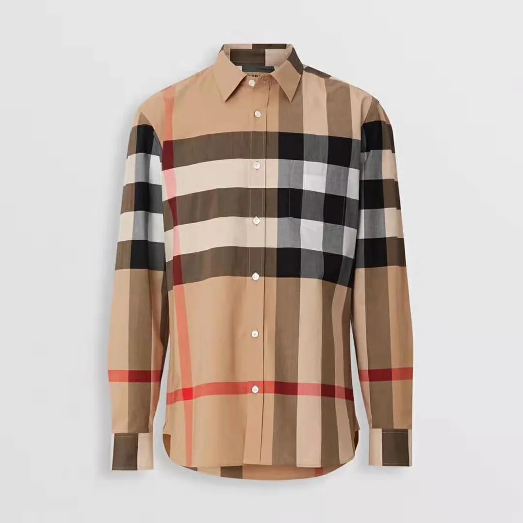 Burberry Check Stretch Cotton Shirt for Men in Brown