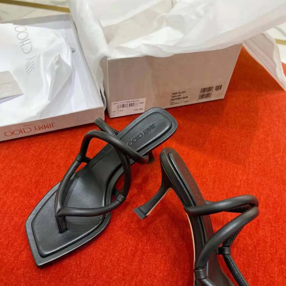 Jimmy Choo Cape 70 Black Nappa Leather Thong Mules for Women Jimmy Choo Cape 70 Black Nappa Leather Thong Mules for Women