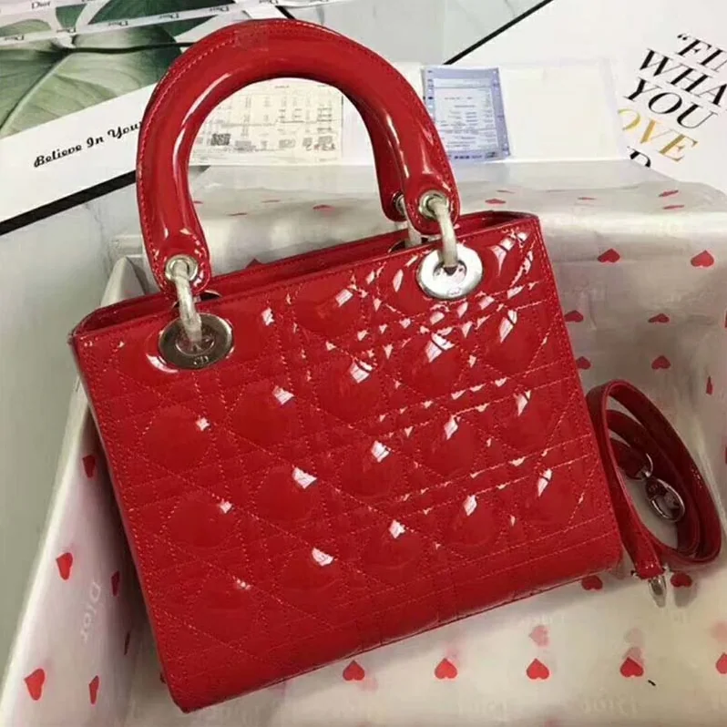 Dior Lady Dior Bag in Bright Patent Calfskin in Red