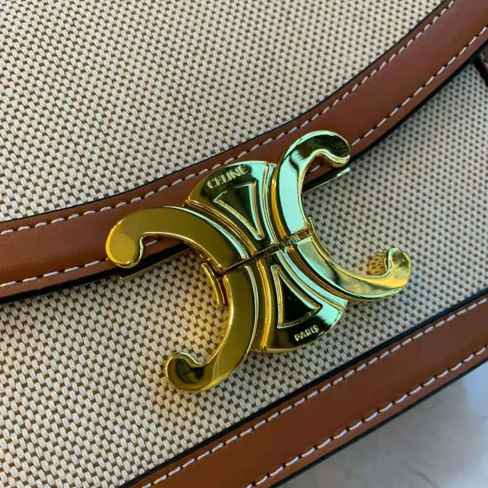 Celine Teen Triomphe Bag in Textile and Natural Calfskin for Women
