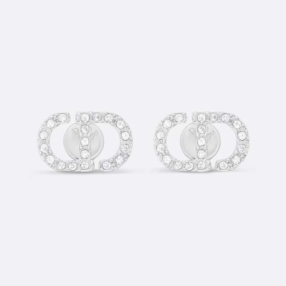 Dior Petit CD Mini Stud Earrings Silver-Finish Metal with White Crystals for Women Dior Petit CD Mini Stud Earrings Silver-Finish Metal with White Crystals for Women