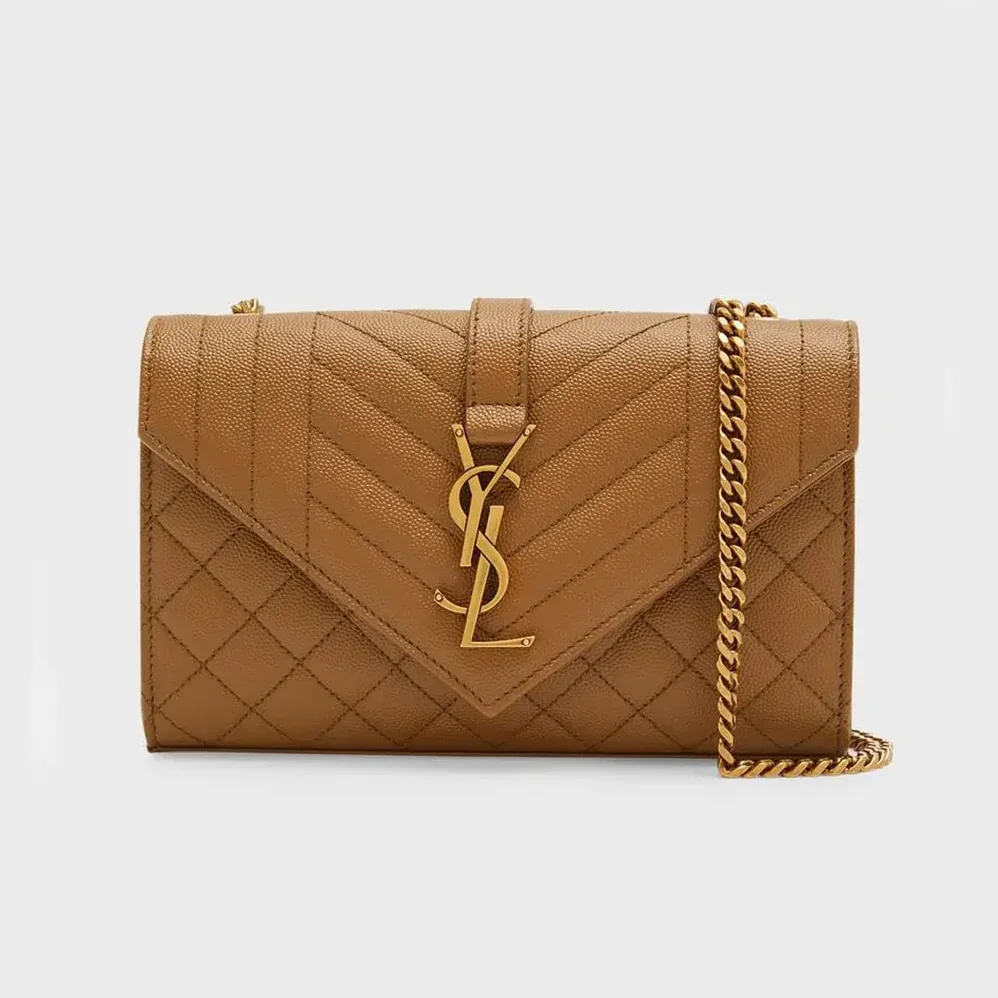 Saint Laurent YSL Envelope Small in Matelasse Lambskin for Women in Brown Saint Laurent YSL Envelope Small in Matelasse Lambskin for Women in Brown