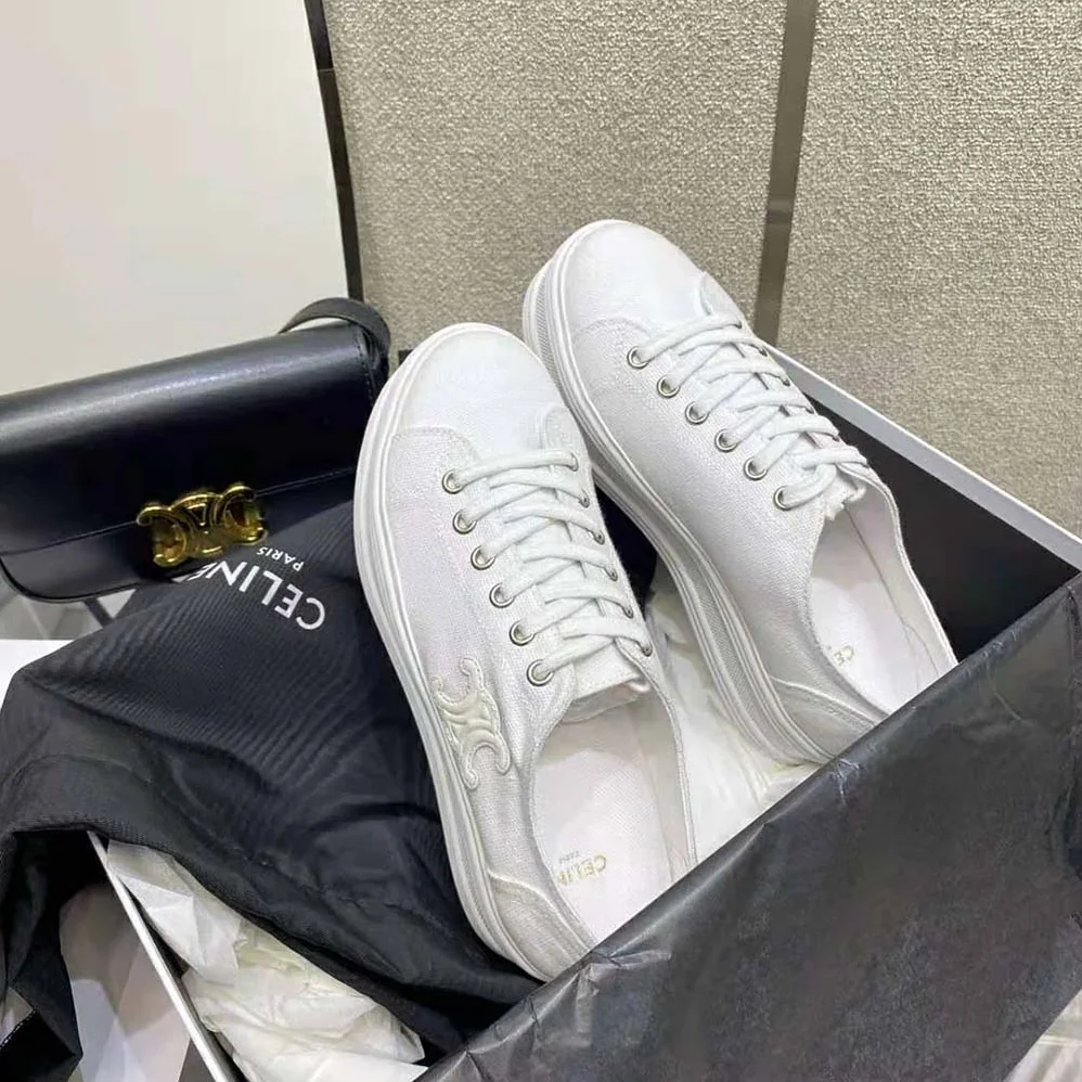 Celine Jane Low Lace-up Sneaker in Canvas and Calfskin for Women Celine Jane Low Lace-up Sneaker in Canvas and Calfskin for Women