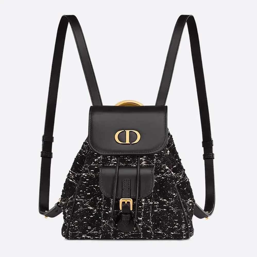 Dior Small Dior Caro Backpack Black Tweed with White Cannage Motif for Women Dior Small Dior Caro Backpack Black Tweed with White Cannage Motif for Women