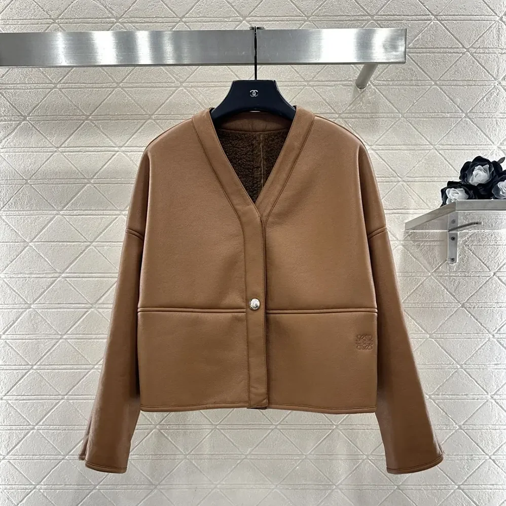 Loewe Pebble Cardigan in Shearling for Women in Brown Loewe Pebble Cardigan in Shearling for Women in Brown