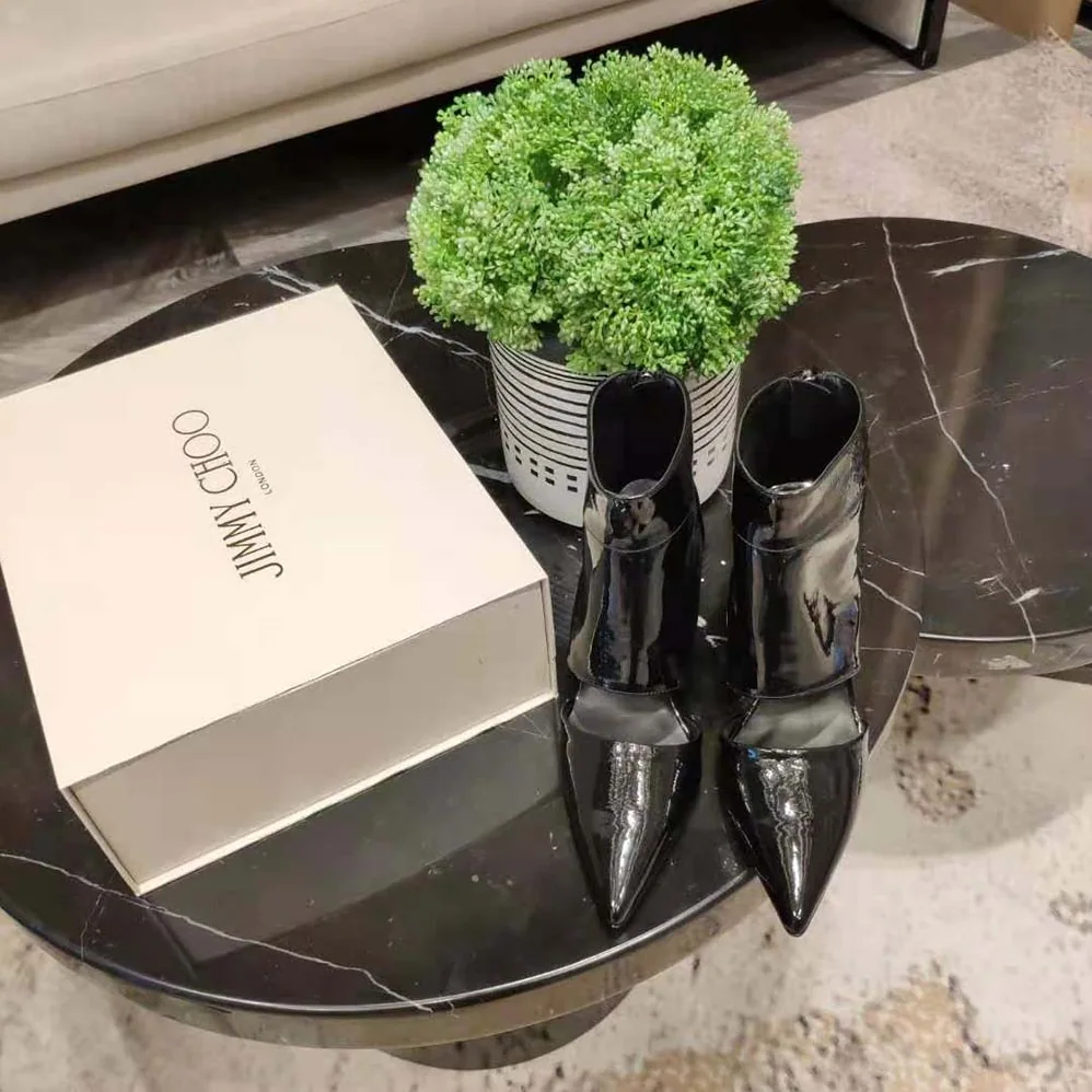 Jimmy Choo Tara 100 Black Naplack Cut Out Ankle Boots for Women Jimmy Choo Tara 100 Black Naplack Cut Out Ankle Boots for Women